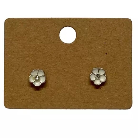 Claire's Sensitive Solution Flower Earrings White Silver Tone Stud Flowers NWOT - Picture 1 of 7